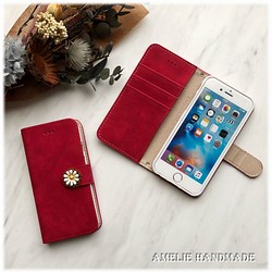 ★[iPhone]仿麂皮的RED古董花筆記本型智能手機情況 第1張的照片