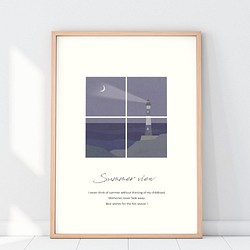 小さな窓からのぞく海辺のポスター／夏・灯台・夕日・海・インテリアポスター 1枚目の画像