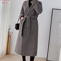 手縫い　カシミヤウール　リバーシブル生地　ロングコート 防寒 冬 ファッション 暖かい　レディース　　ジャケット 1枚目の画像