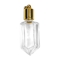 ミニ香水瓶　アロマペンダントトップ　水晶 （透明　容量1.3～1.7mL）×穴あきキャップ（ライン）　ゴールド 1枚目の画像