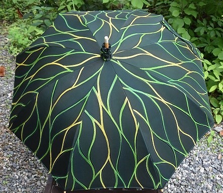 着物リメイク日傘　黒緑色傘袋付 1枚目の画像
