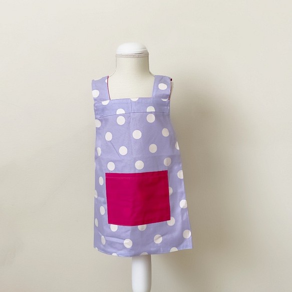 兒童 ♡ 雙面圍裙 90-100 碼紫色圓點和深粉色 第1張的照片