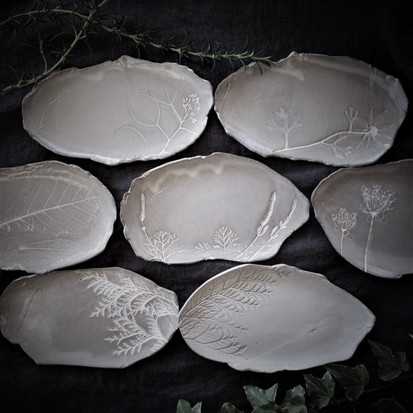 「2枚選べるボタニカルプレートＭ」デザート皿 フルーツ皿 アクセサリートレー 陶器  洋食器 ギフト陶磁器 1枚目の画像