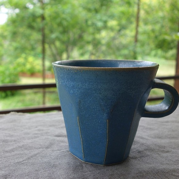 「ブルー3」 青のコーヒーカップ ブルーカップ　マグカップ 陶器 陶磁器 1枚目の画像
