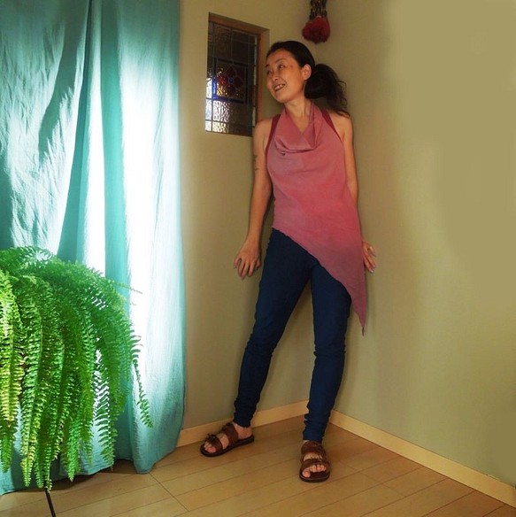 【SALE】asana ヘンプのホルタータンク●草木染めピンクパープル 1枚目の画像