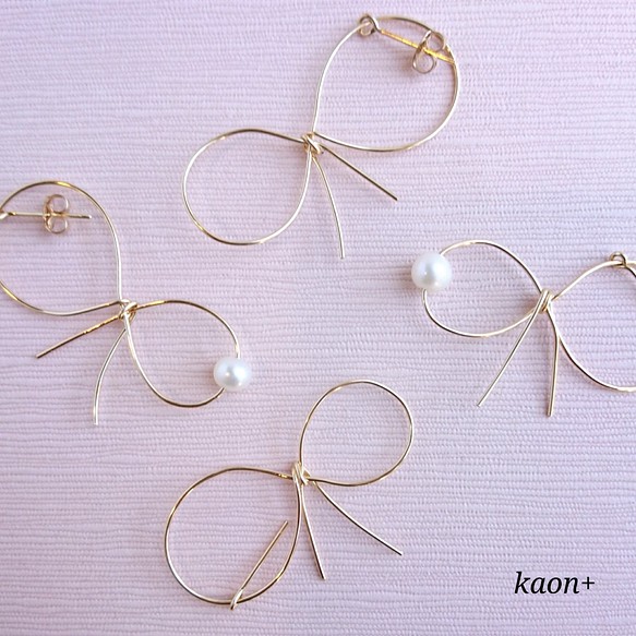 K14gf ribbon pearl ﾋﾟｱｽ or ｲﾔﾘﾝｸﾞ 1枚目の画像