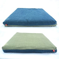 モクざ M 藍とクチナシの草木染 40cmサイズ 厚型 麻ガーゼ 座布団 1枚目の画像