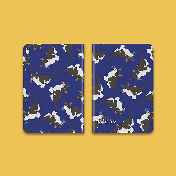 【猫じゃらし】ブルー  手帳型タブレットケース　ipad andoroid　対応機種あり 1枚目の画像