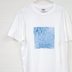 水系幾何学模様　コットンTシャツ　白 1枚目の画像