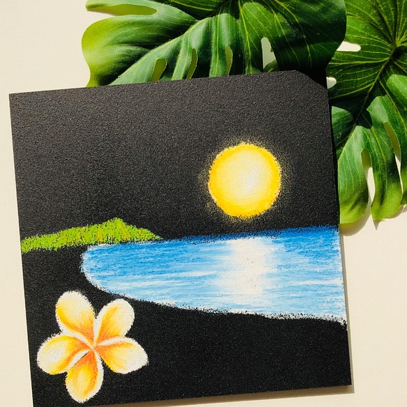 ダイアモンドヘッドと満月！ハワイアンチョークアートで【ワイキキビーチを描くキットVol.1】 1枚目の画像