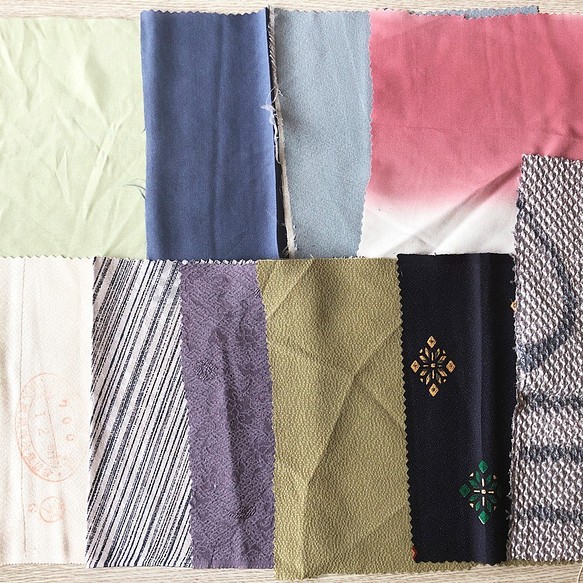 【送料無料】京都 10枚 正絹 着物はぎれセット 和小物 つまみ細工 生地 材料 カットクロス HB1120 1枚目の画像