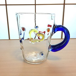 『カラフルハートのマググラス・青 』耐熱ガラス 1枚目の画像