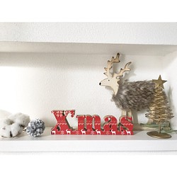 クリスマス アルファベット ウッドオブジェ  X’mas ② ノルディックレッド柄 置物 木製 1枚目の画像