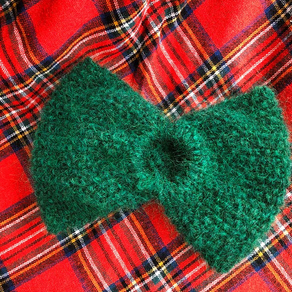 深緑色モヘア風毛糸のふんわり幅広リングヘアターバン 手編み棒針 ...