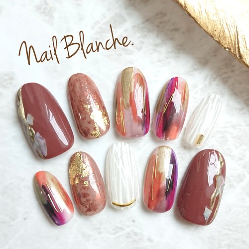 テラコッタ縦マーブルネイル ネイルチップ ネイルシール 最短翌日発送 Nail Blanche 通販 Creema クリーマ ハンドメイド 手作り クラフト作品の販売サイト