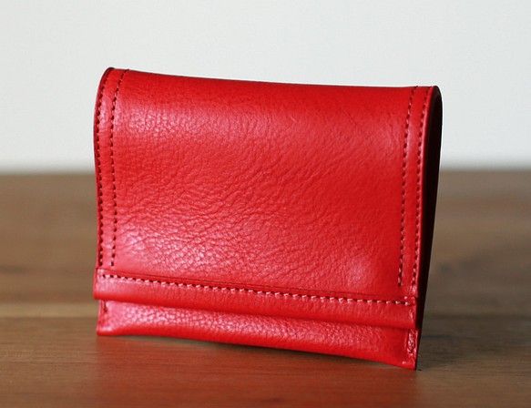 イタリアンレザーの薄型財布　パパベロ　レッド 1枚目の画像