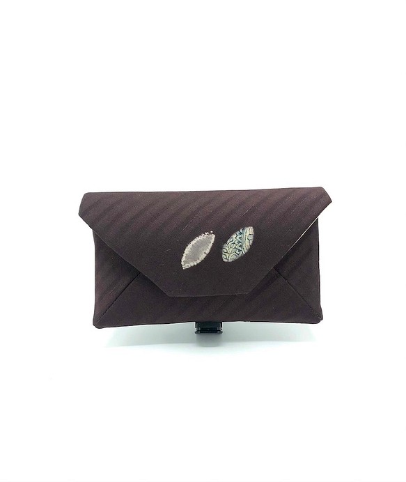 数寄屋袋（和風ポーチ、小物入れ）　正絹　着物地 (紫色・綸子サーモンピンク色) 1枚目の画像