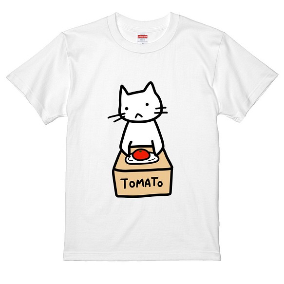 ◎白猫トマト様専用◎トマト猫Tシャツ(白猫バージョン) 1枚目の画像