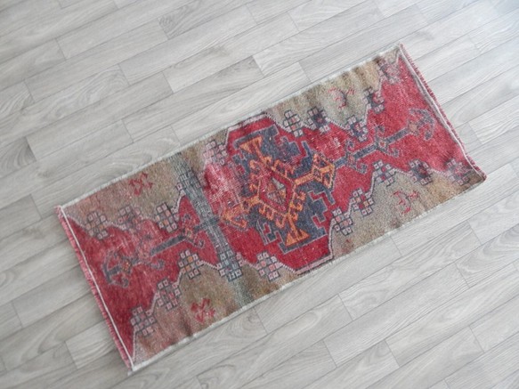 【送料無料】オールドキリム トルコ 手織り ヴィンテージラグ 38x85 cm 1枚目の画像