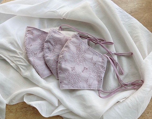 日本製シルク100%絹マスク✳︎シルクマスク✳︎レースマスク✳︎三層構造マスク✳︎ 1枚目の画像