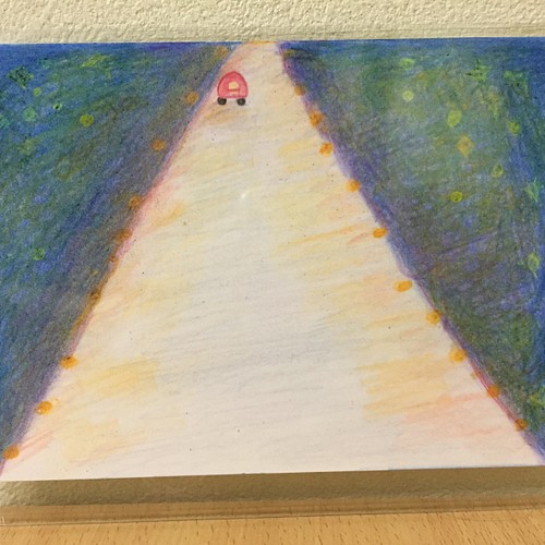 高速道路から見るオレンジがかった夜景 がテーマの手書きイラスト 癒されてほしいと心を込めて描きました 絵画 さつ丸 通販 Creema クリーマ ハンドメイド 手作り クラフト作品の販売サイト