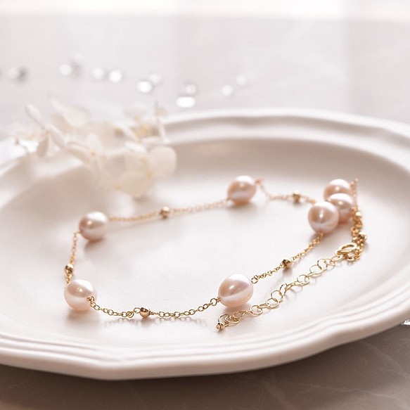 僅限訂購·粉紅珍珠項鍊+手鍊 第1張的照片