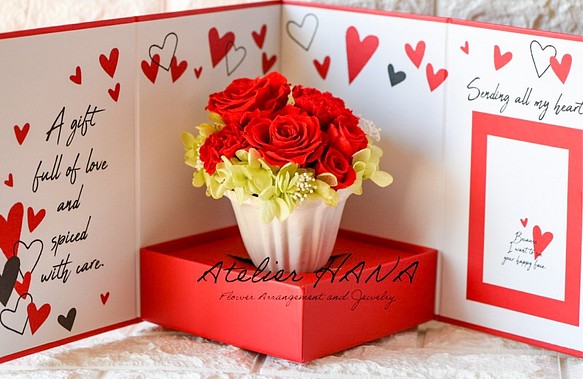 赤い薔薇とカーネーションが綺麗なプリザーブドフラワー アレンジメント✨ 専用ギフトボックス付き 1枚目の画像