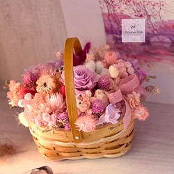 莓果．情人甜粉色系．鄉村風提籃桌花．生日乾燥花禮物 第1張的照片