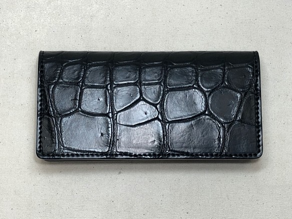 ポロサスクロコダイル 長財布ブラック （１m幅、特大サイズポロサス
