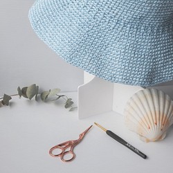 夏日遮陽帽草帽淡藍色漁夫帽針鉤針編織DIY kit含鉤針材料包與教學影片 第1張的照片