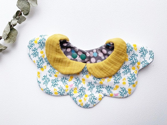 鬱金香芥末黃小領子 寶寶六層紗花型圍兜 第1張的照片