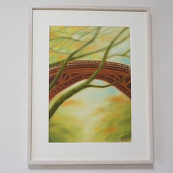山中温泉：鶴仙渓　こおろぎ橋（パステル画・マット紙付き） 1枚目の画像