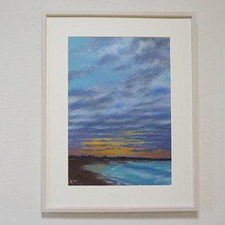 内灘砂丘・夕陽（パステル画・マット紙付き） 絵画 パステル画生活