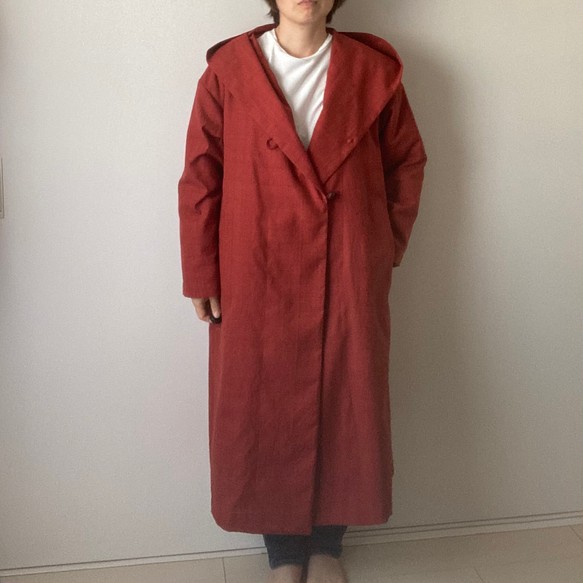 着物リメイク 赤の紬のコート コート アトリエ・ヘリンボーン 通販