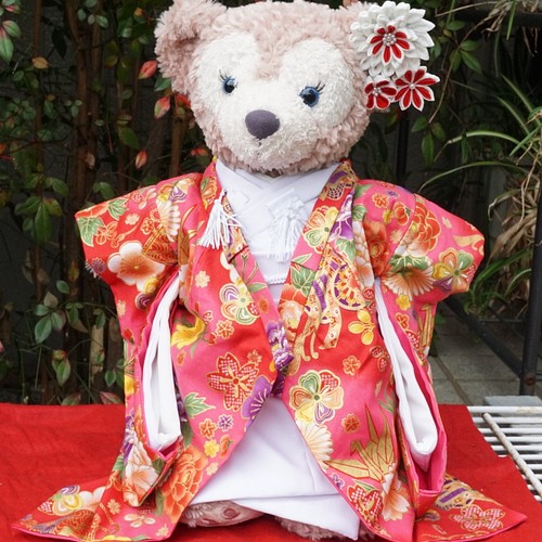 ダッフィー&シェリーメイのウェディング衣装 羽織袴と色打掛 赤ピンク 