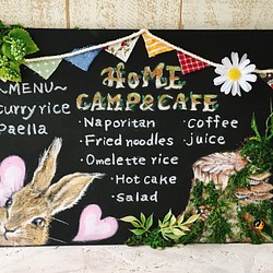 チョークアート☆HOME CAMP &CAFE☆フェイクグリーン1点物 1枚目の画像
