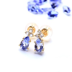 坦桑石和鑽石 K18 柱式耳環 ~Ello Lilas~ 十二月生日石 第1張的照片