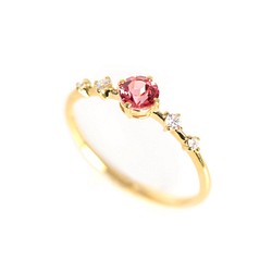 Ayana 尖晶石（粉紅色尖晶石）和鑽石 K18 戒指圓形切割 ~Ello Lily~ 八月生日石 第1張的照片