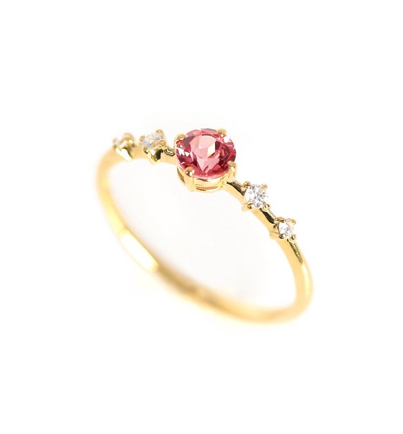 Ayana 尖晶石（粉紅色尖晶石）和鑽石 K18 戒指圓形切割 ~Ello Lily~ 八月生日石 第1張的照片