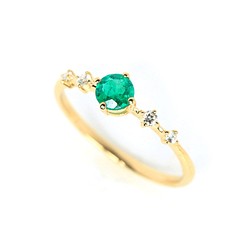 祖母綠 &amp; 鑽石 K18 戒指圓形切割 ~Ello Lily~ 五月生日石 第1張的照片