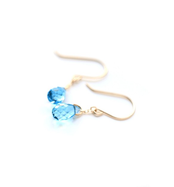 十一月生日石單只藍色托帕石 K10 鉤形耳環（水滴形切割）~ESPOIR~ 第1張的照片