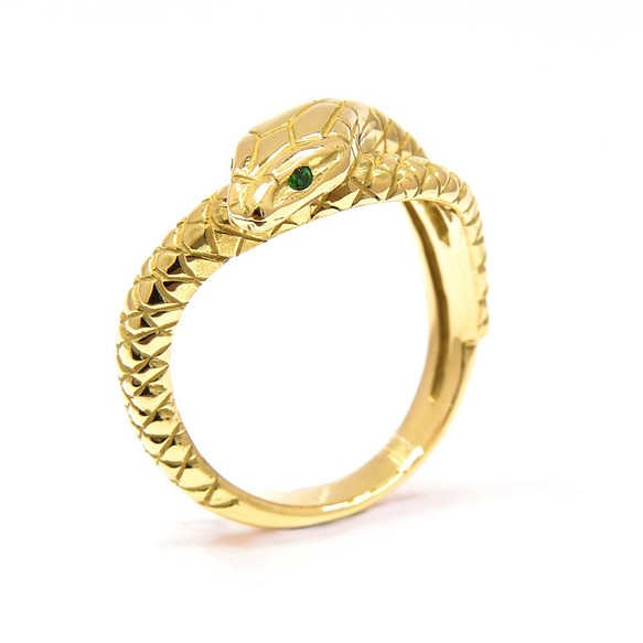 ヘビ　リング　エメラルド　18金　ゴールド　蛇　スネーク　レディース　メンズ　ユニセックス　指輪