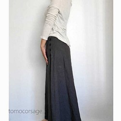 リトアニアリネン100％・ロングスカート履き込むほどくったり可愛いAラインブラウンネイビー 1枚目の画像