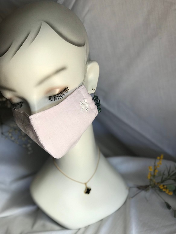 ライラックピンク国産リネンの立体マスク送無　色違いで再販 1枚目の画像