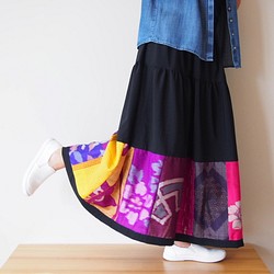 Kimono Patch-worked Skirt Long -Using Vintage Kimono Fabrics 第1張的照片