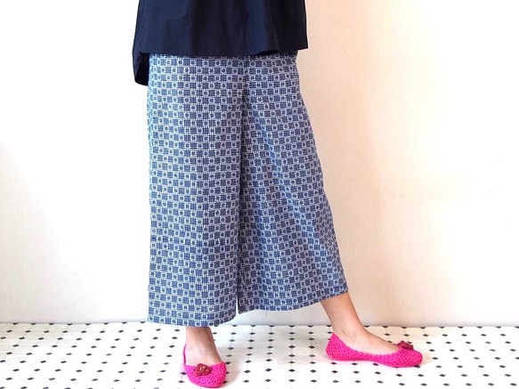 OKINAWA褲子使用靛藍浴衣區域的寬褲子最後1張 第1張的照片