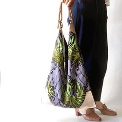 【受注生産】 African print × Real leather bag  Duckweed 1枚目の画像