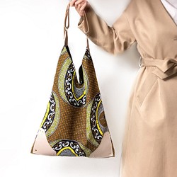 【Epidote】 African print × Real leather bag  Camel 1枚目の画像