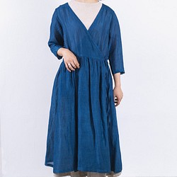 靛藍染色莫代爾亞麻高速緩存心型連衣裙（藍色） 第1張的照片