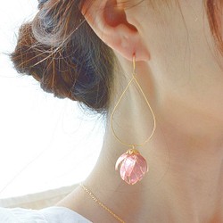 粉色櫻花花蕾耳環/耳釘 14kgf 兼容過敏 長款搖擺圈 禮物禮物兼容 第1張的照片